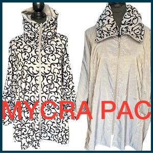 MYCRA PAC Donatella Silver/Black Scroll Reversible Zip Up Jacket (1-S/M)